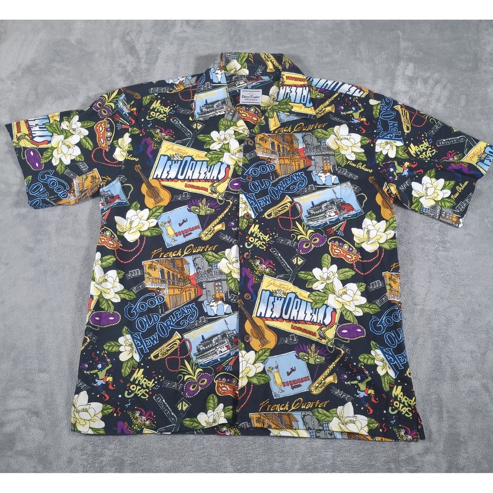 David Carey Originals Shirt XL Mardi Gras New Orleans Party Rayon Cotton Blend